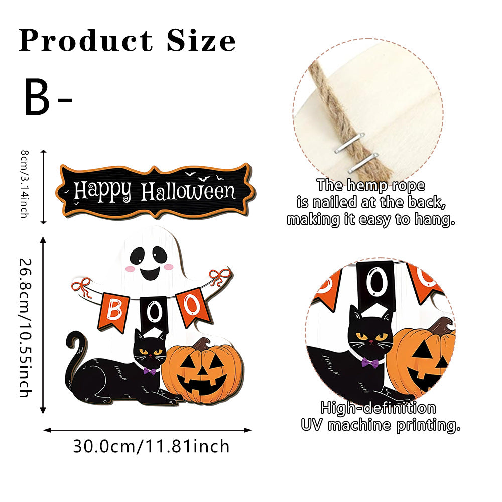 👻Halloween Black Cat Vampire Bat Wooden Sign🪵Spooky Witch Cat Sign, Halloween Front Door Decor, Gothic Wall Decor