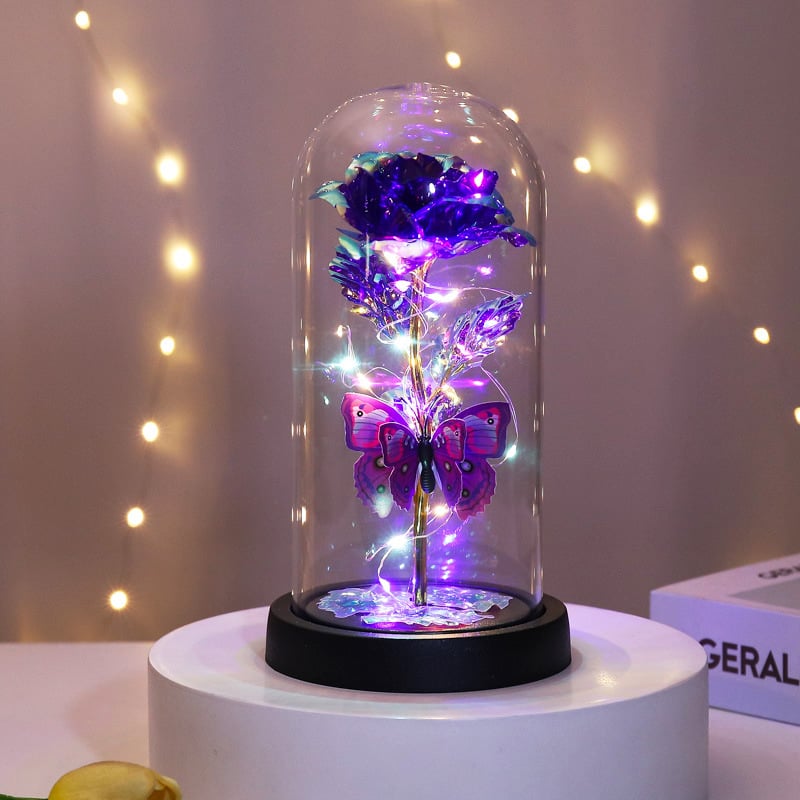 🔥Last day 50% discount – 🌹Eternal butterfly rose in glass dome with LED lighting✨