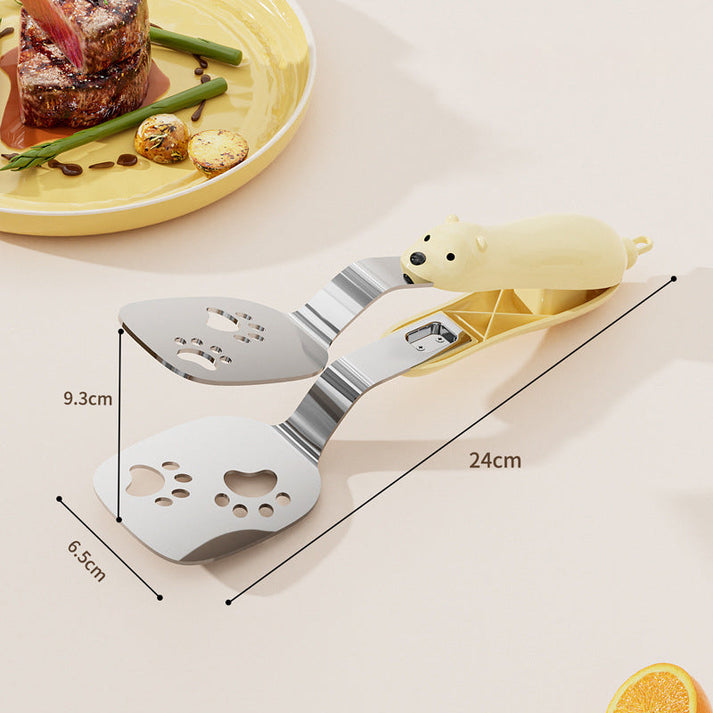 2-in-1 frying spatula tongs for home use, multifunctional for frying fish and steaks, kitchen pancake spatula, high-temperature resistant stainless steel