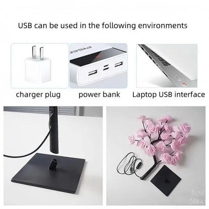 LED Rose Flower Tree Lamp - USB/Battery Powered Tabletop Decor Gift