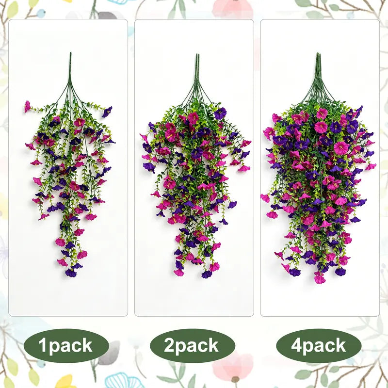 2pcs Hanging Artificial Morning Glory Vine - UV-Resistant Plastic Fake Flowers with Flower Design, Backyard & Outdoor Decor, Home Office Home Supplies summerwins,summerwins