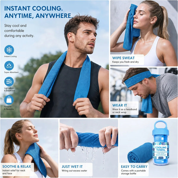 🔥Colding Sweat Towel You Can Use Anywhere, Anytime! Reusable Soft Absorbent Cooling Portable