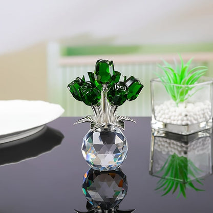 Crystal Colourful Rose Figurine with Vase