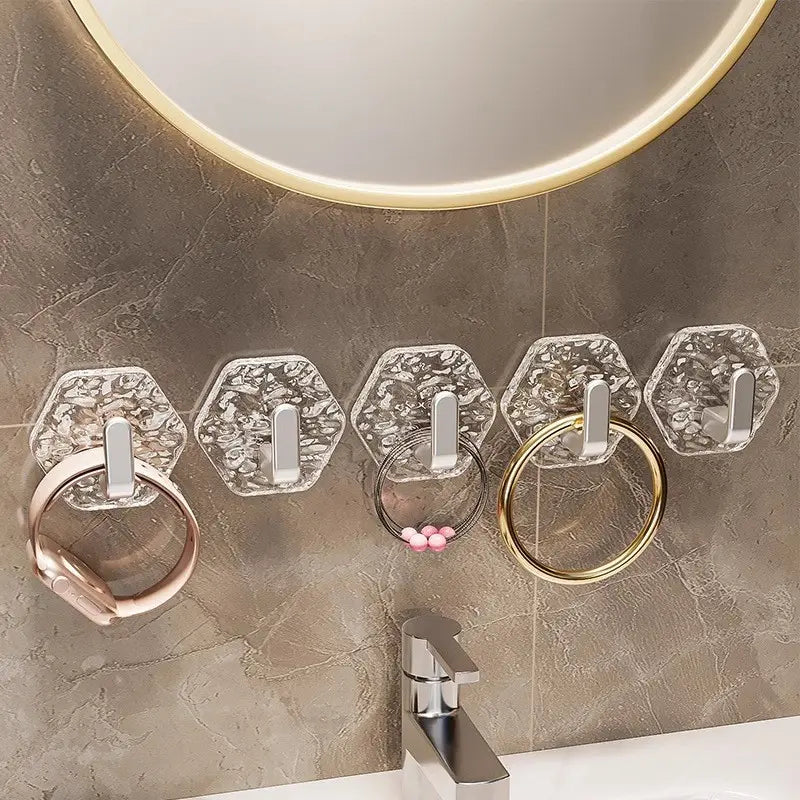 Plastic Self-Adhesive Hooks, 10/20 Pack Hexagonal Ripple Design Heavy-Duty Sticky Hooks, Waterproof Rustproof Bathroom Organizer for Kitchen Keys Towels, Easy-Install Home Storage Organizer