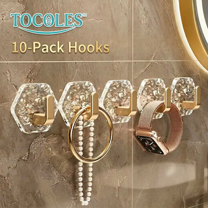 Plastic Self-Adhesive Hooks, 10/20 Pack Hexagonal Ripple Design Heavy-Duty Sticky Hooks, Waterproof Rustproof Bathroom Organizer for Kitchen Keys Towels, Easy-Install Home Storage Organizer