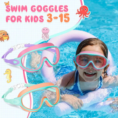 [Deals For You] MARISUN 2 Pack Kids Swim Goggles for 3-15+ UV Protection Anti-Fog High Definition Waterproof Adjustable Goggles for Boys and Girls - Safety anti-uv swimming goggles swim glass anti-fog with Earplugs & Nose Clip,for Lake,Beach, Summer Party