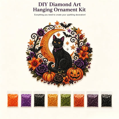 🔥Last Day 50% OFF-🎃Halloween Black Cat Moon Diamond Art Hanging Ornament Kit