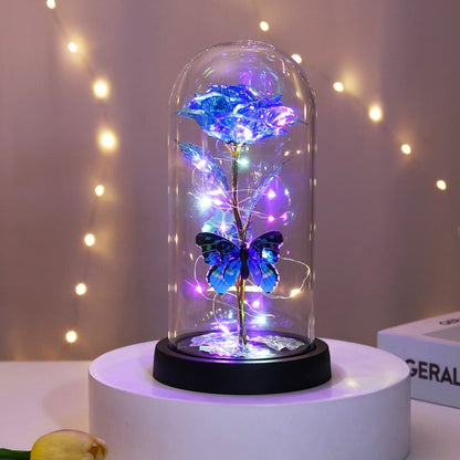 🔥Last day 50% discount – 🌹Eternal butterfly rose in glass dome with LED lighting✨