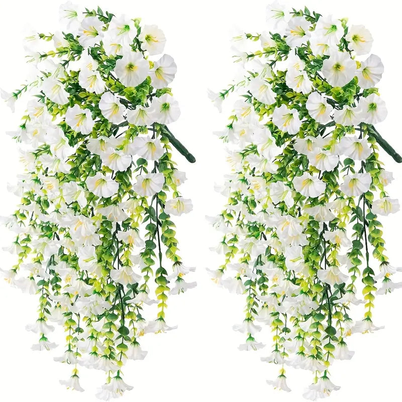 2pcs Hanging Artificial Morning Glory Vine - UV-Resistant Plastic Fake Flowers with Flower Design, Backyard & Outdoor Decor, Home Office Home Supplies summerwins,summerwins