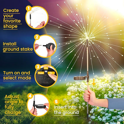 Garden Decor Outdoor Lights LED 2Pack, Solar Garden Lights Outside Fairy Firework Decorative,Solar Powered for Yard Pathway Flowerbed Planter Balcony Patio 4th of July Decor (Warm White