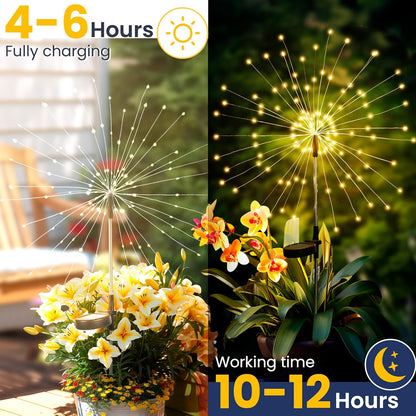 Garden Decor Outdoor Lights LED 2Pack, Solar Garden Lights Outside Fairy Firework Decorative,Solar Powered for Yard Pathway Flowerbed Planter Balcony Patio 4th of July Decor (Warm White