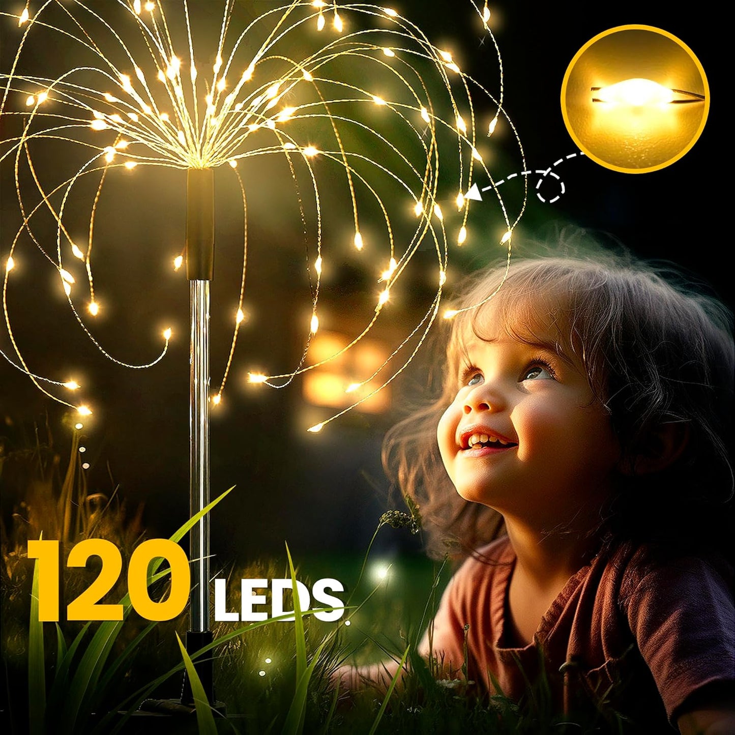 Garden Decor Outdoor Lights LED 2Pack, Solar Garden Lights Outside Fairy Firework Decorative,Solar Powered for Yard Pathway Flowerbed Planter Balcony Patio 4th of July Decor (Warm White