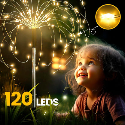 Garden Decor Outdoor Lights LED 2Pack, Solar Garden Lights Outside Fairy Firework Decorative,Solar Powered for Yard Pathway Flowerbed Planter Balcony Patio 4th of July Decor (Warm White