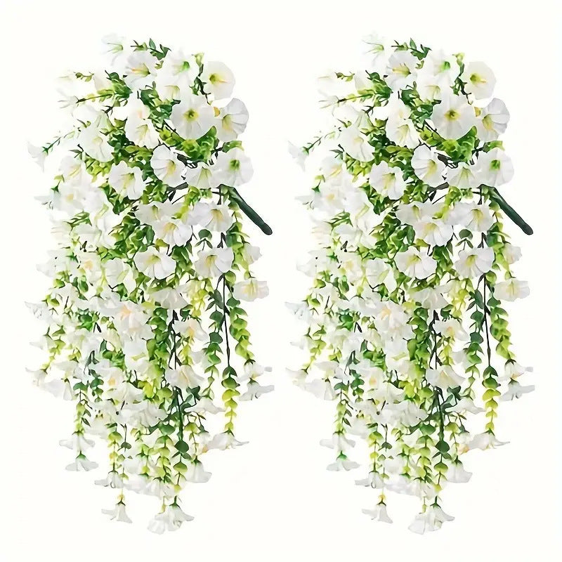 2pcs Hanging Artificial Morning Glory Vine - UV-Resistant Plastic Fake Flowers with Flower Design, Backyard & Outdoor Decor, Home Office Home Supplies summerwins,summerwins