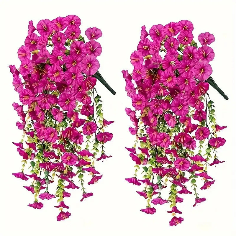 2pcs Hanging Artificial Morning Glory Vine - UV-Resistant Plastic Fake Flowers with Flower Design, Backyard & Outdoor Decor, Home Office Home Supplies summerwins,summerwins