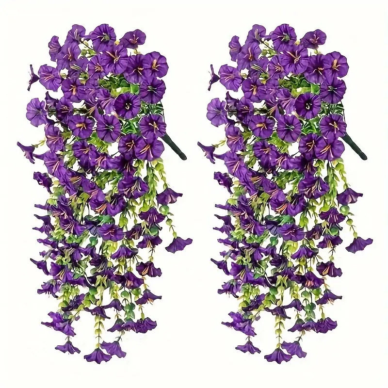 2pcs Hanging Artificial Morning Glory Vine - UV-Resistant Plastic Fake Flowers with Flower Design, Backyard & Outdoor Decor, Home Office Home Supplies summerwins,summerwins