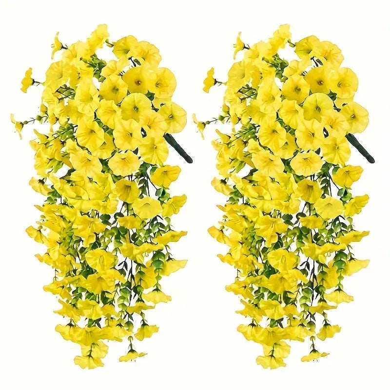 2pcs Hanging Artificial Morning Glory Vine - UV-Resistant Plastic Fake Flowers with Flower Design, Backyard & Outdoor Decor, Home Office Home Supplies summerwins,summerwins