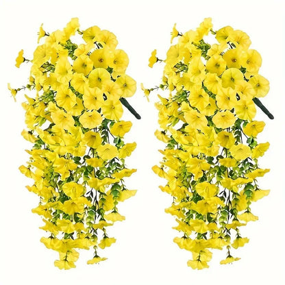 2pcs Hanging Artificial Morning Glory Vine - UV-Resistant Plastic Fake Flowers with Flower Design, Backyard & Outdoor Decor, Home Office Home Supplies summerwins,summerwins