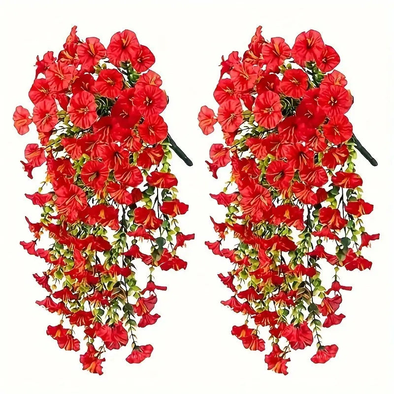 2pcs Hanging Artificial Morning Glory Vine - UV-Resistant Plastic Fake Flowers with Flower Design, Backyard & Outdoor Decor, Home Office Home Supplies summerwins,summerwins