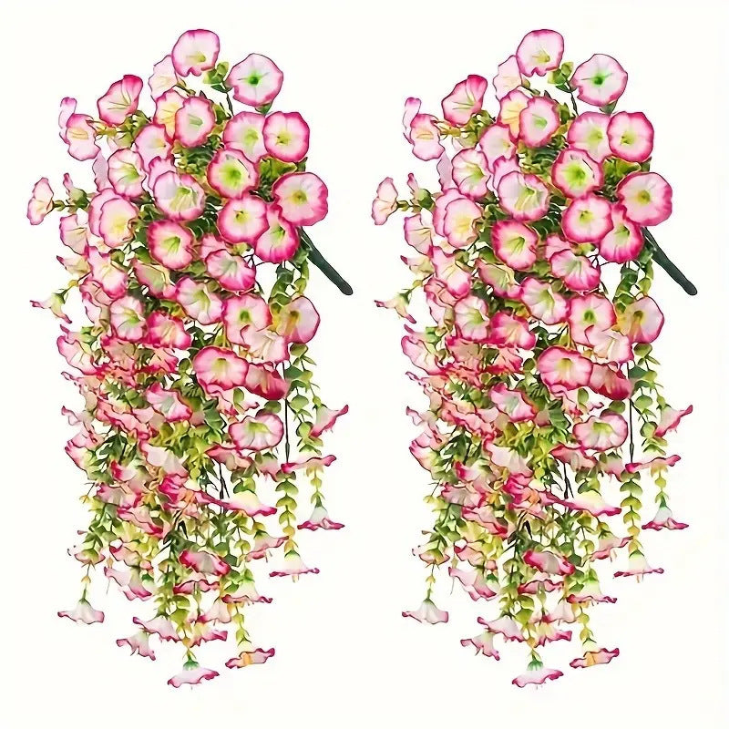 2pcs Hanging Artificial Morning Glory Vine - UV-Resistant Plastic Fake Flowers with Flower Design, Backyard & Outdoor Decor, Home Office Home Supplies summerwins,summerwins