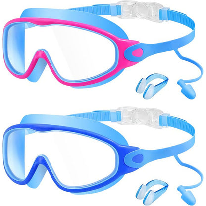 [Deals For You] MARISUN 2 Pack Kids Swim Goggles for 3-15+ UV Protection Anti-Fog High Definition Waterproof Adjustable Goggles for Boys and Girls - Safety anti-uv swimming goggles swim glass anti-fog with Earplugs & Nose Clip,for Lake,Beach, Summer Party