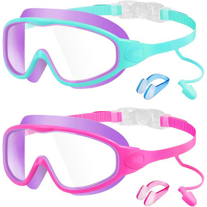 [Deals For You] MARISUN 2 Pack Kids Swim Goggles for 3-15+ UV Protection Anti-Fog High Definition Waterproof Adjustable Goggles for Boys and Girls - Safety anti-uv swimming goggles swim glass anti-fog with Earplugs & Nose Clip,for Lake,Beach, Summer Party