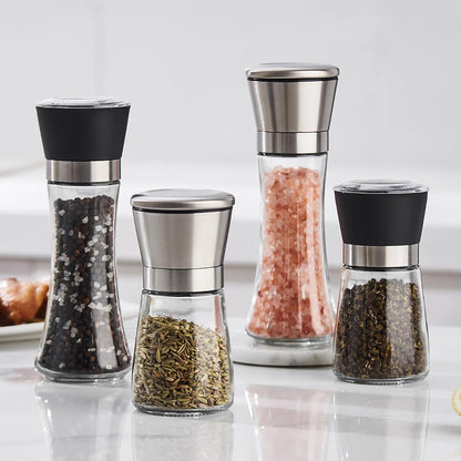 Manual grinder, kitchen stainless steel with ceramic core, black pepper, Sichuan pepper, sea salt, glass spice bottle, spice jar