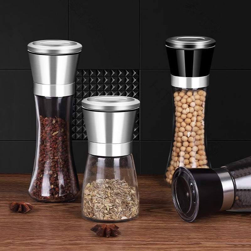 Manual grinder, kitchen stainless steel with ceramic core, black pepper, Sichuan pepper, sea salt, glass spice bottle, spice jar