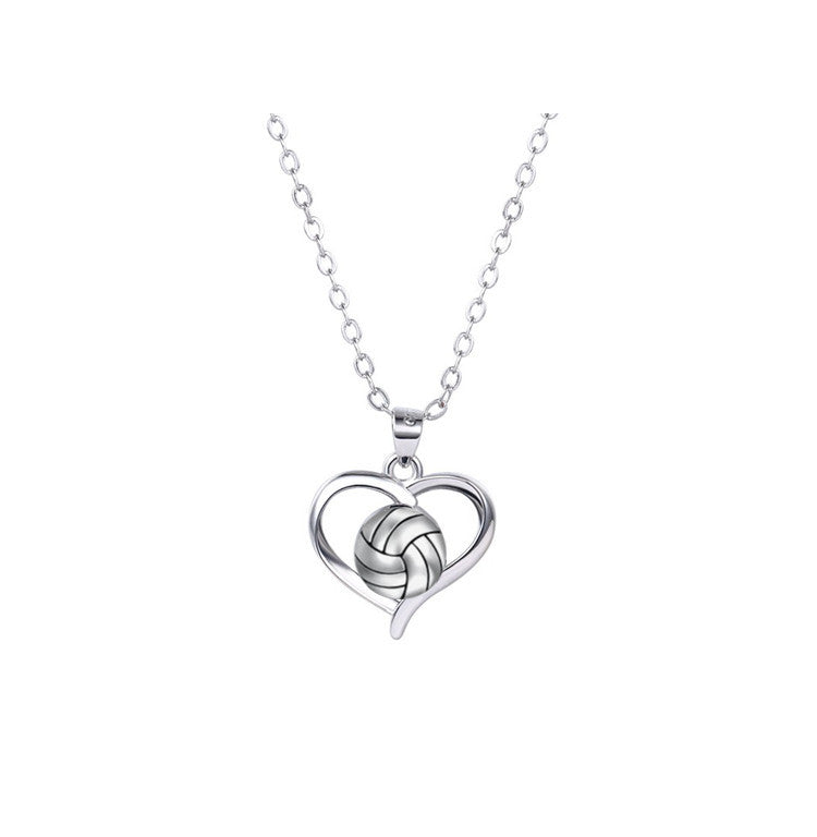 New white copper volleyball heart pendant necklace