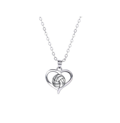 New white copper volleyball heart pendant necklace