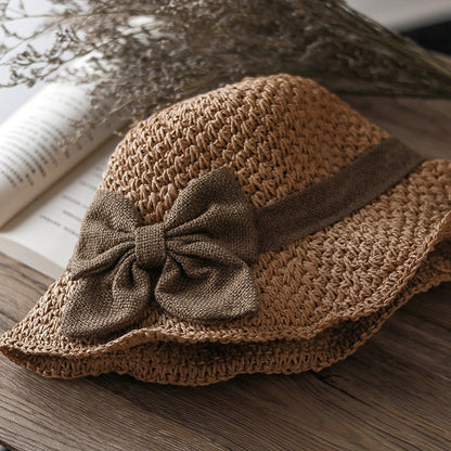 🎀 50% DISCOUNT 👒 | Straw Hat with Retro Bow – Foldable & Breathable for Summer