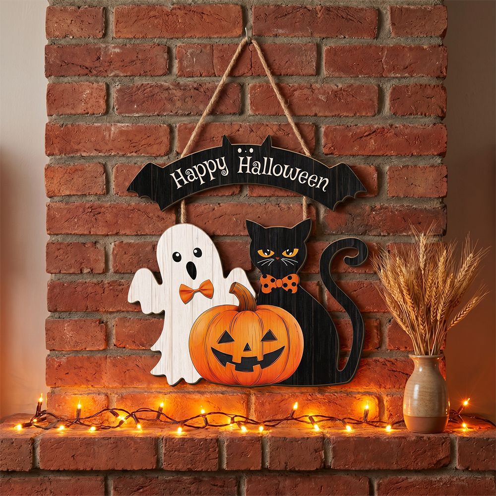 👻Halloween Black Cat Vampire Bat Wooden Sign🪵Spooky Witch Cat Sign, Halloween Front Door Decor, Gothic Wall Decor