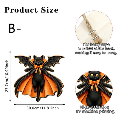 👻Halloween Black Cat Vampire Bat Wooden Sign🪵Spooky Witch Cat Sign, Halloween Front Door Decor, Gothic Wall Decor
