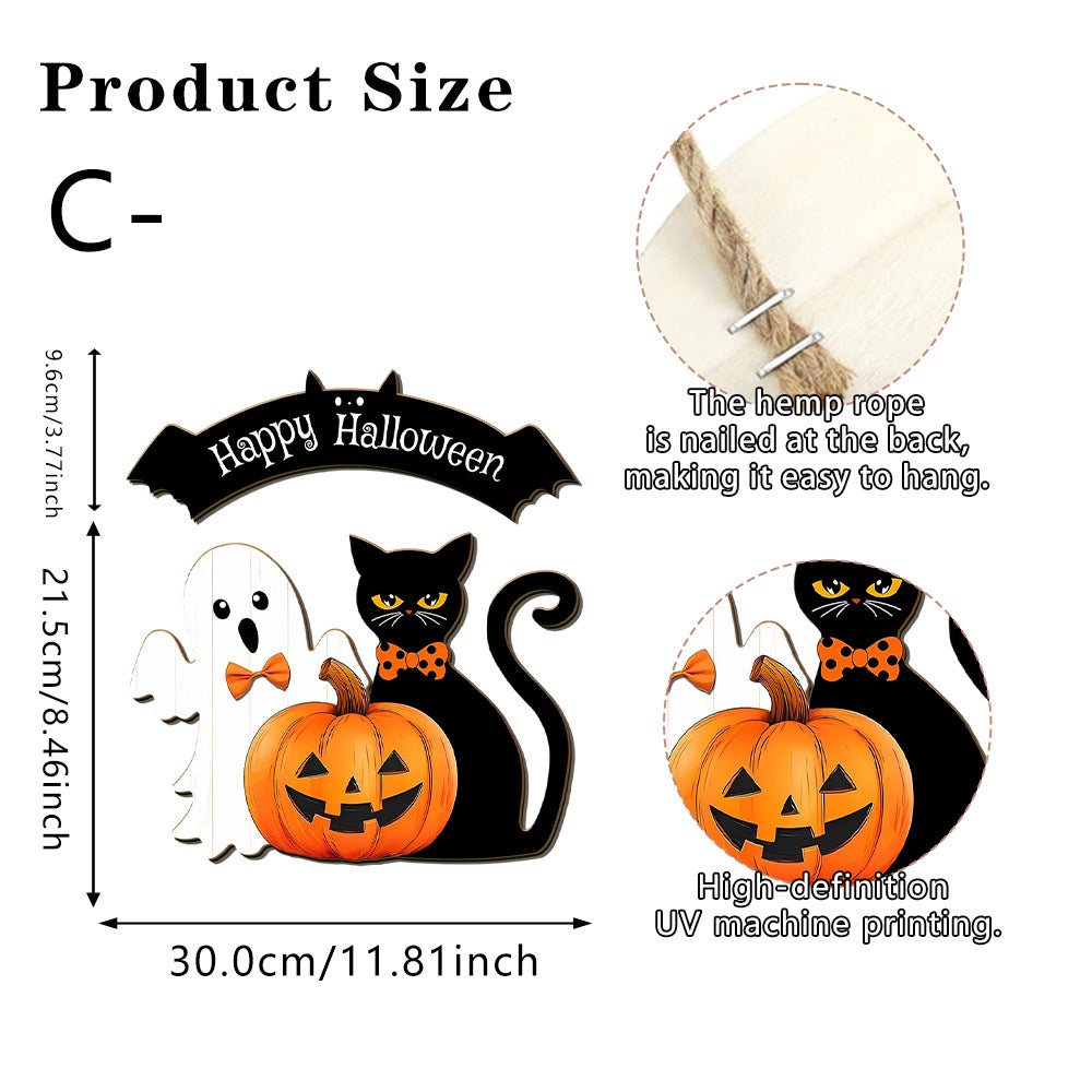 👻Halloween Black Cat Vampire Bat Wooden Sign🪵Spooky Witch Cat Sign, Halloween Front Door Decor, Gothic Wall Decor