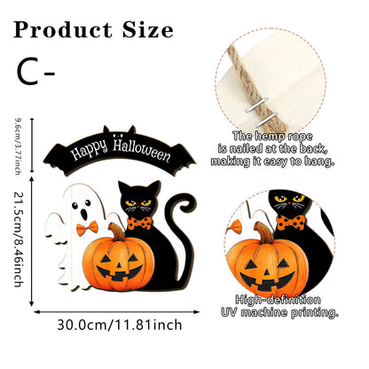 👻Halloween Black Cat Vampire Bat Wooden Sign🪵Spooky Witch Cat Sign, Halloween Front Door Decor, Gothic Wall Decor