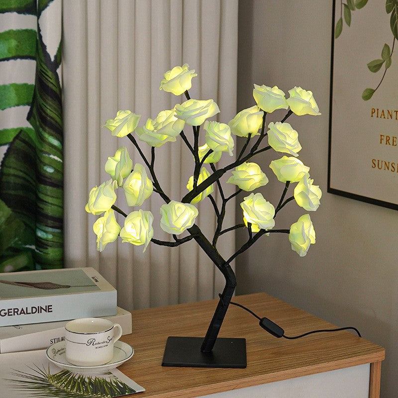 LED Rose Flower Tree Lamp - USB/Battery Powered Tabletop Decor Gift