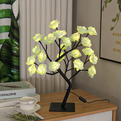 LED Rose Flower Tree Lamp - USB/Battery Powered Tabletop Decor Gift