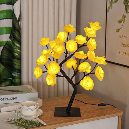 LED Rose Flower Tree Lamp - USB/Battery Powered Tabletop Decor Gift