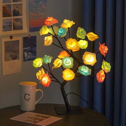 LED Rose Flower Tree Lamp - USB/Battery Powered Tabletop Decor Gift