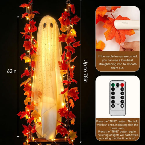 Halloween Indoor And Outdoor Large Hanging Maple-leaf Swing Ghost Decoration, Tree, Yard, Porch, Garden Holiday Decor