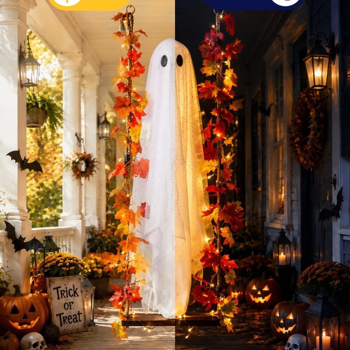 Halloween Indoor And Outdoor Large Hanging Maple-leaf Swing Ghost Decoration, Tree, Yard, Porch, Garden Holiday Decor