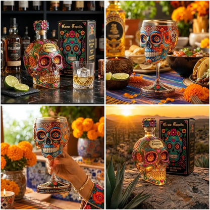 HOT SALE 49% OFF - Day of the Dead Limited Edition Tequila Bottle & Goblet – Limited Edition Art Glass