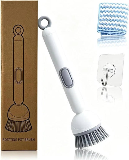 Rotating Dish Brush With Soap Dispenser, Non-Slip Long Handle