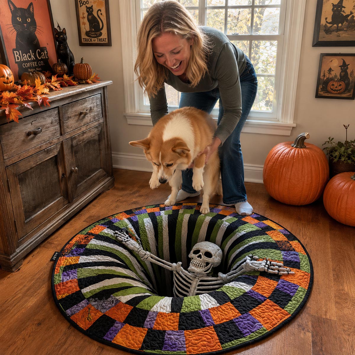 Halloween Skull-Themed Round Rug