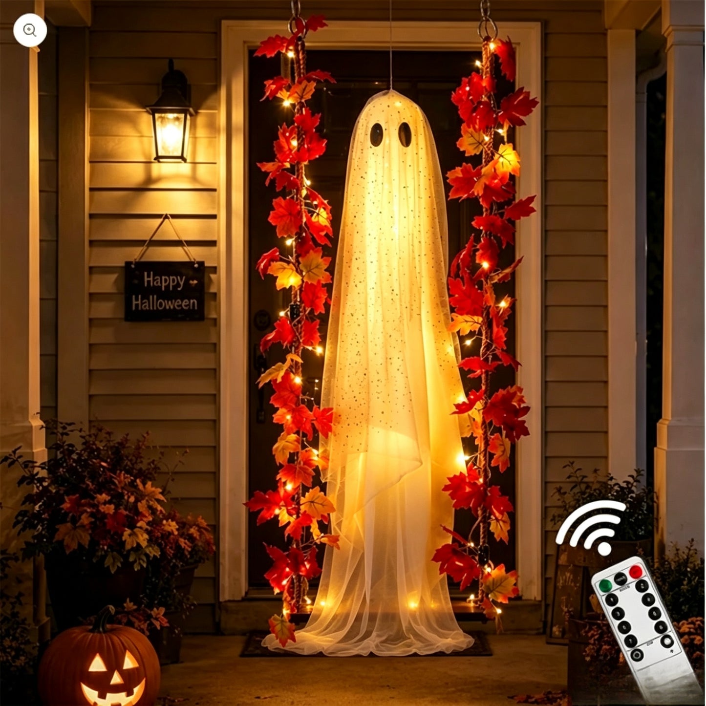 Halloween Indoor And Outdoor Large Hanging Maple-leaf Swing Ghost Decoration, Tree, Yard, Porch, Garden Holiday Decor