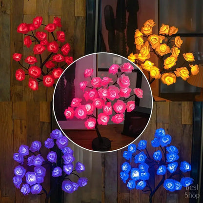 LED Rose Flower Tree Lamp - USB/Battery Powered Tabletop Decor Gift