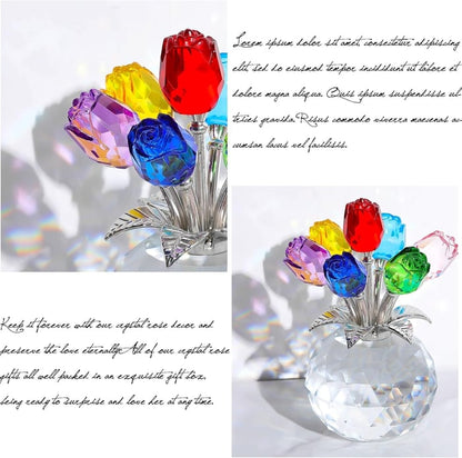 Crystal Colourful Rose Figurine with Vase