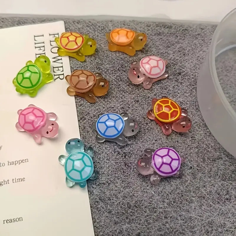 20 Piece Glow-In-The-Dark 3D Turtle Figurines, Colorful Semi-Transparent Resin Decorations, DIY Crafts, Beach Party Gifts, Ocean Theme Events