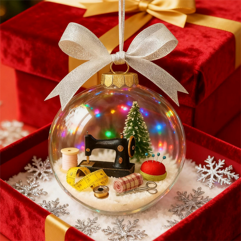 SEWING SNOW GLOBE - DIY Holiday Ornament Kit with Pre-cut Felt, Embroidery Thread and Needle, Perfect Christmas Craft Gift for Family