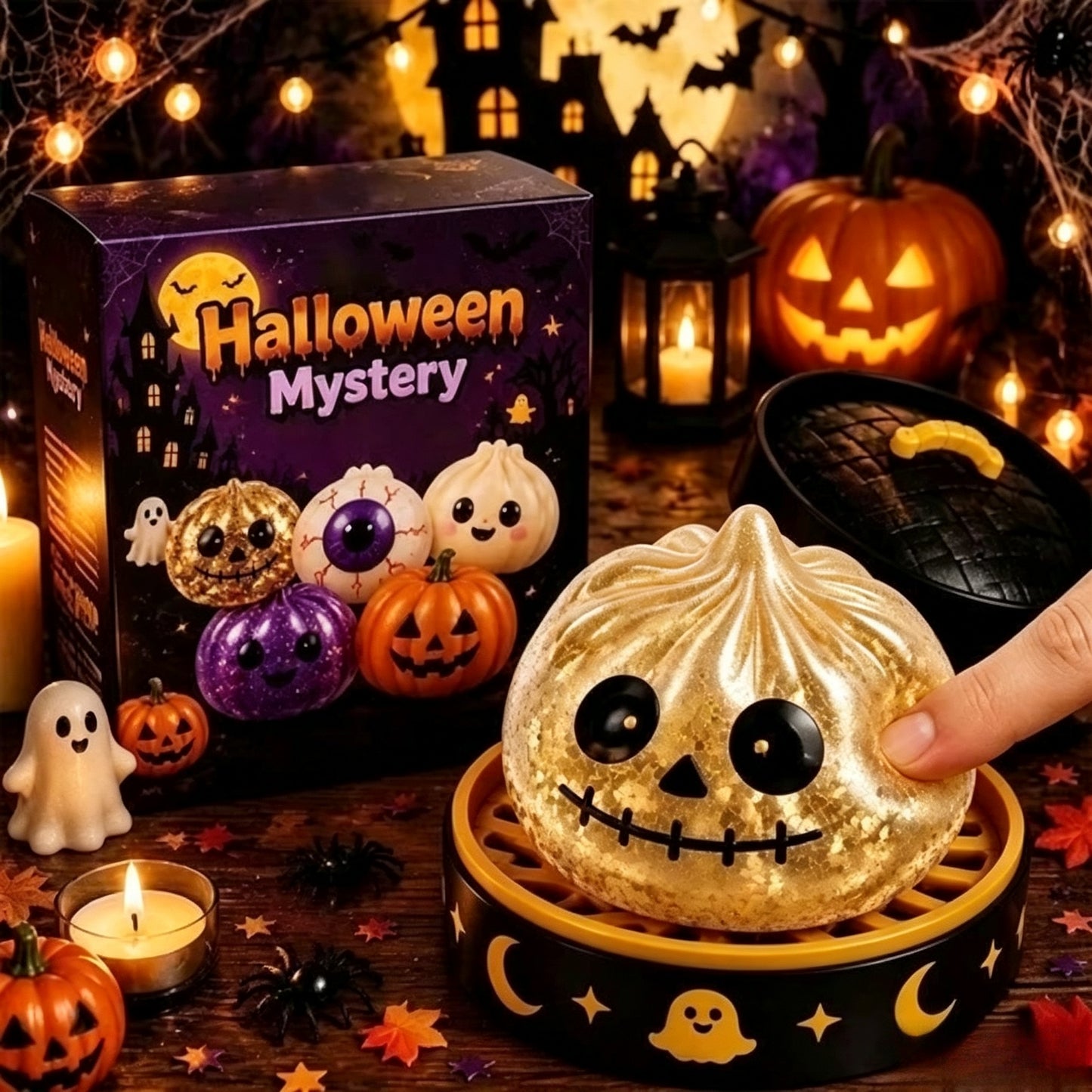 Halloween Ghost Bun Squeeze Toy | Cross-Border Maltose Squeeze Stress-Relief Toy | In-Stock Grip-and-Squeeze Decompression Gift Box
